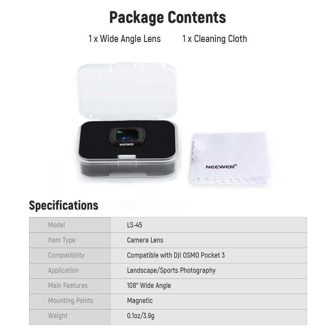 Objectif grand angle NEEWER LS-45 0,75X pour DJI OSMO Pocket 3