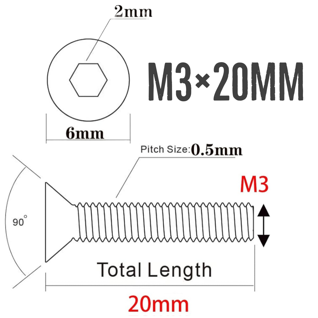 Vis à tête plate M3 × 20 mm – (lot de 10)