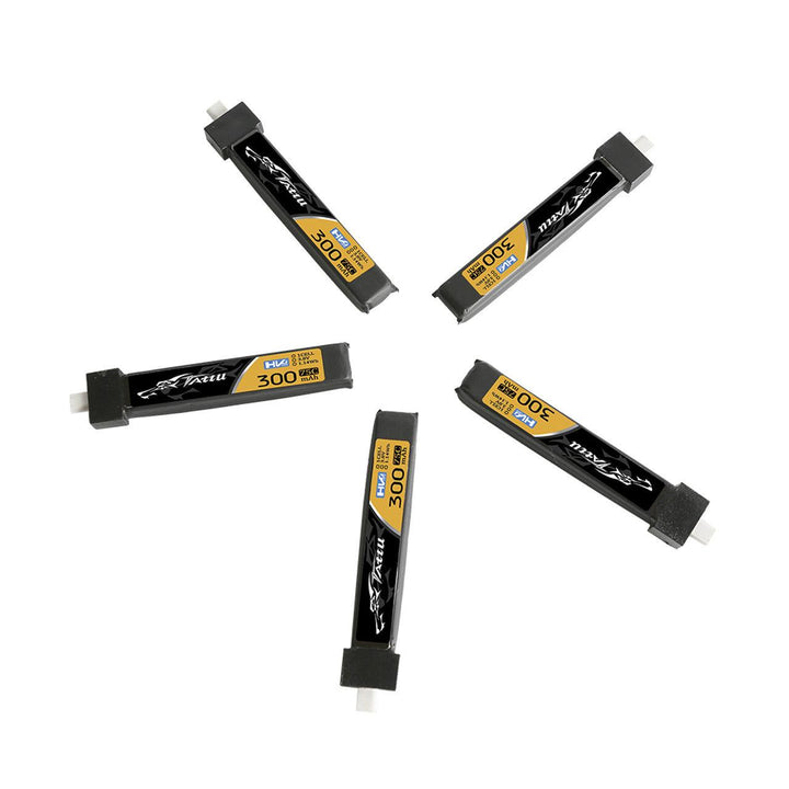 Pack de batteries LiPo haute tension Tattu 300mAh 1S 75C 3,8V avec prise BT2.0 (5 pièces)