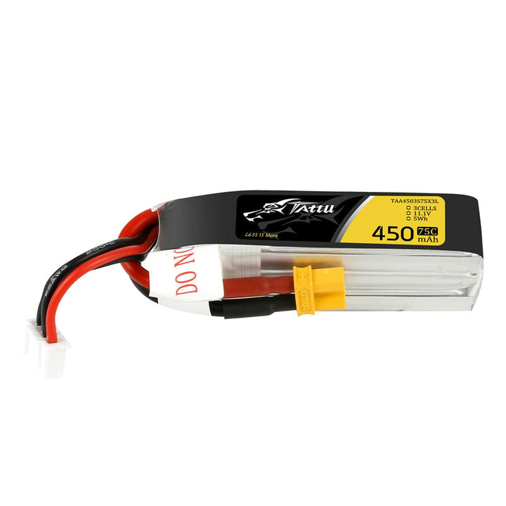 Batterie Tattu 450mAh 3S 75C 11.1V LiPo avec prise XT30 - Taille longue