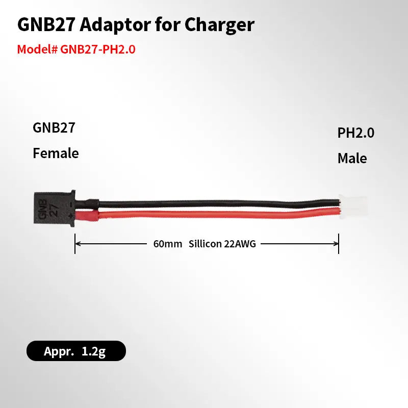 Adaptateur GNB27 femelle vers PH2.0 mâle (pour le chargement) 5 pièces - 60 mm