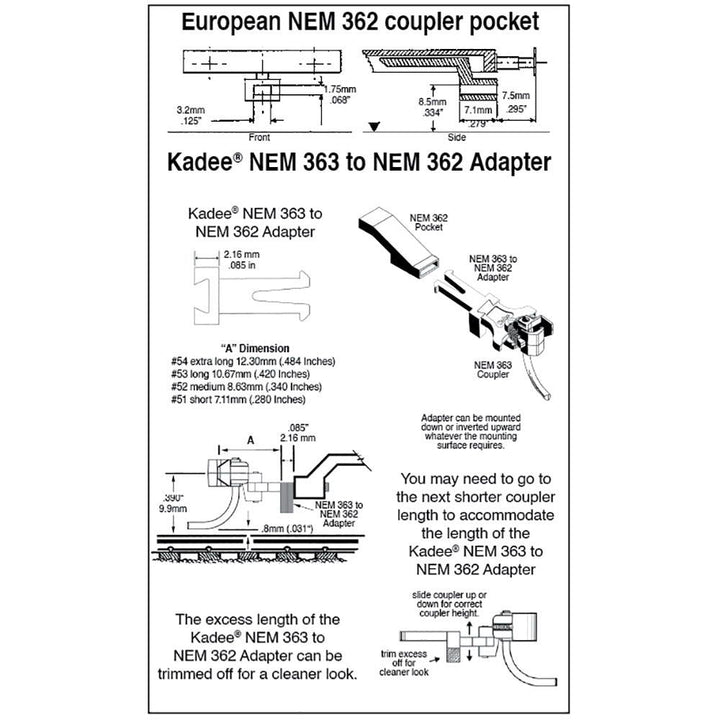 Kadee #51 HO NEM 363 European-Style Couplers - Short (7.11mm .280 inch, 9/32")
