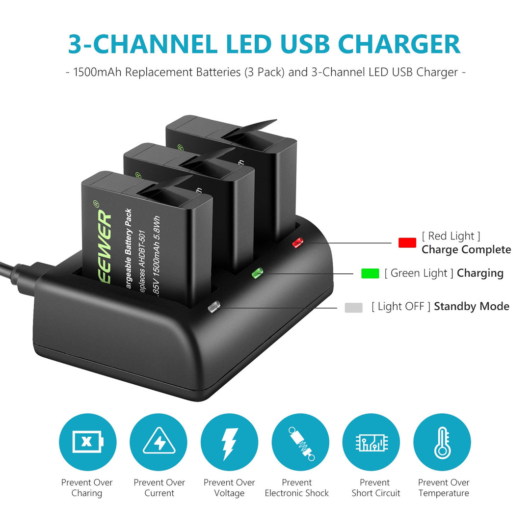 GoPro 5/6/7/8 Batteries + Charger Set from NEEWER