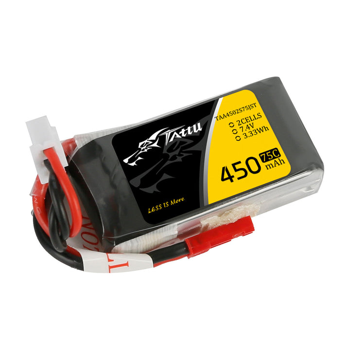 Paquete de batería de polímero de litio Tattu de 450 mAh, 2S, 75 C y 7,4 V con conector XT30 (tamaño largo)