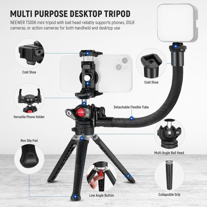 NEEWER TS006 Mini Camera Tripod Compatible with GoPro/iPhone