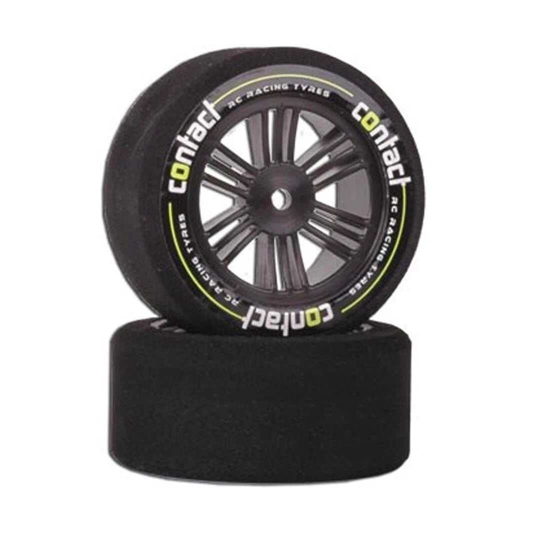 Contact RC J13273 1/10 Foam Front Tires 26mm 32Shore JAP Black Carbon Wheels (2)
