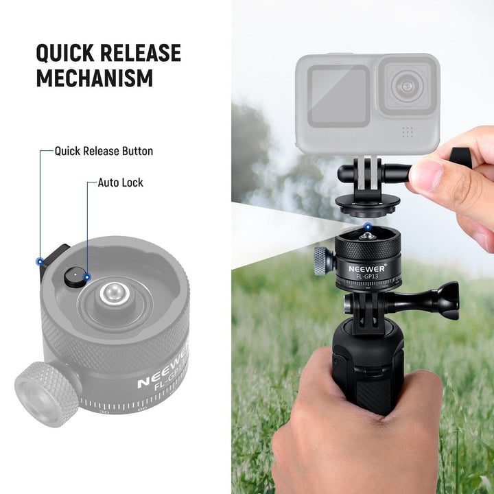 NEEWER FL-GP13 Quick Release Tripod Mount Adapter Compatible with GoPro Hero