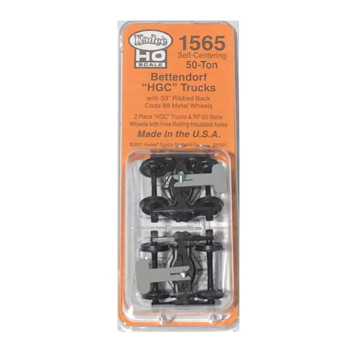 Kadee 1565 HO Scale 1565 Bettendorf 50-Ton Trucks w/33" Ribbed Black Wheels