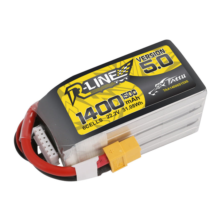 Tattu R-Line Version 5.0 1400mAh 6S 150C 22.2V LiPo Battery Pack with XT60 Plug