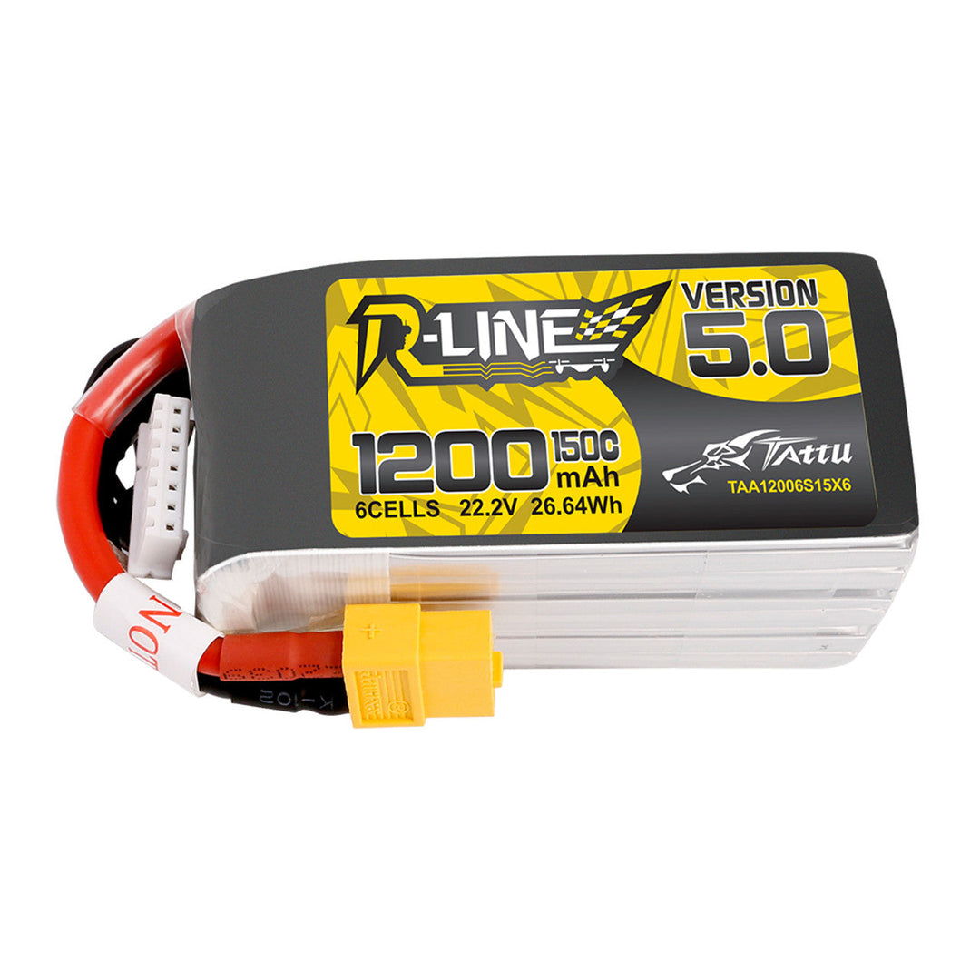 Tattu R-Line Version 5.0 1200mAh 6S 150C 22.2V LiPo Battery Pack with XT60 Plug