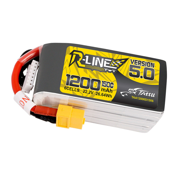 Tattu R-Line Version 5.0 1200mAh 6S 150C 22.2V LiPo Battery Pack with XT60 Plug