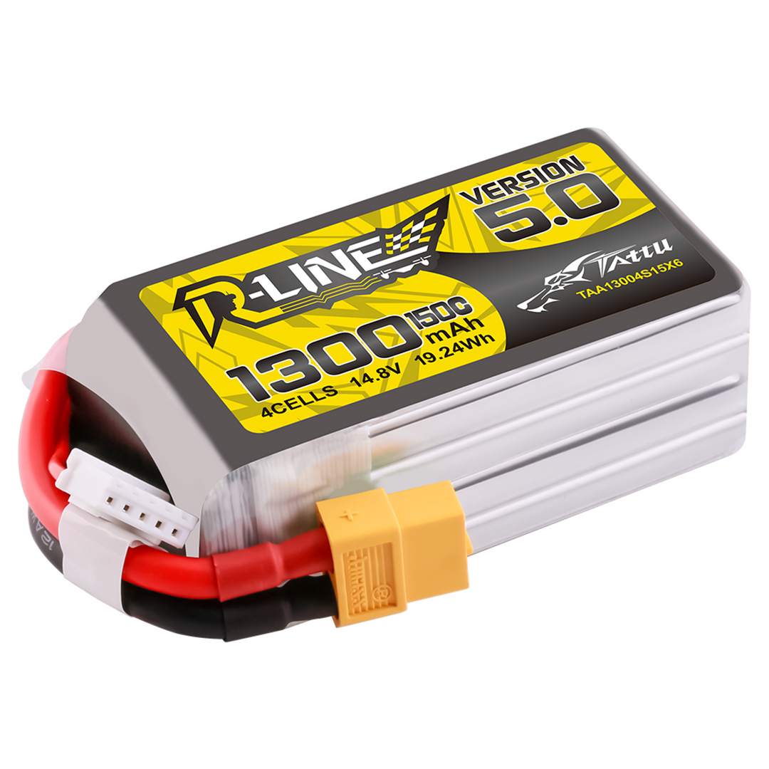 Tattu R-Line Version 5.0 1300mAh 4S 14.8V 150C LiPo Battery Pack with XT60 Plug