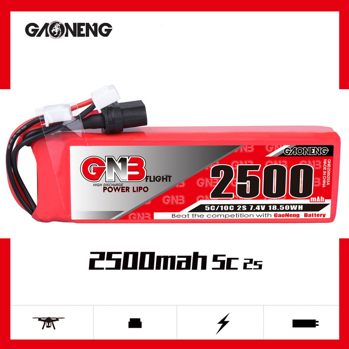 GNB LiPo Battery 2S 2500MAH 7.4V 5C 10C for FrSky X9D plus 2019 new edition XT60 XH2.54 connector