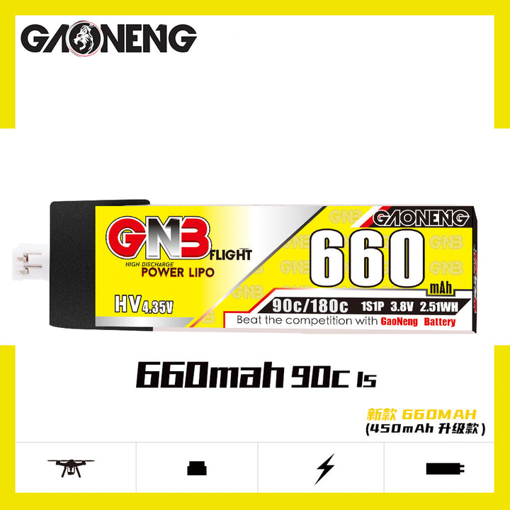 GNB 660mAh 1S 3.8V HV 90c  LiPo Battery PH 2.0