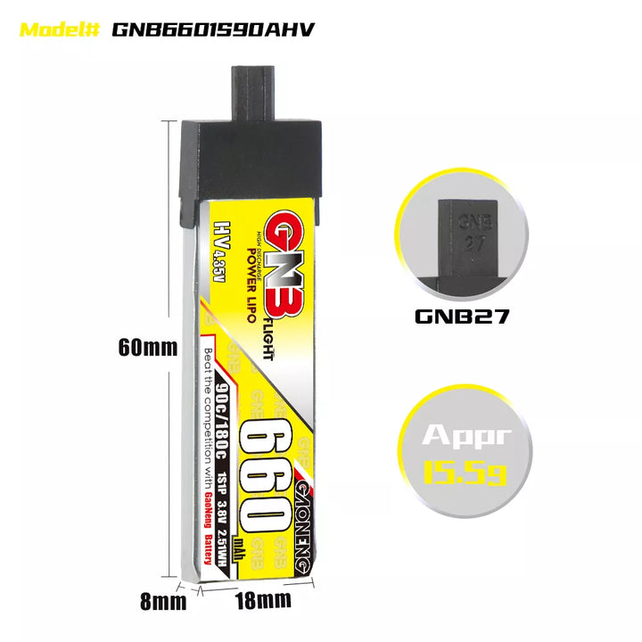 GNB 1S 3.8V HV 660MAH 90C GNB27 Plastic Head LiPo Battery