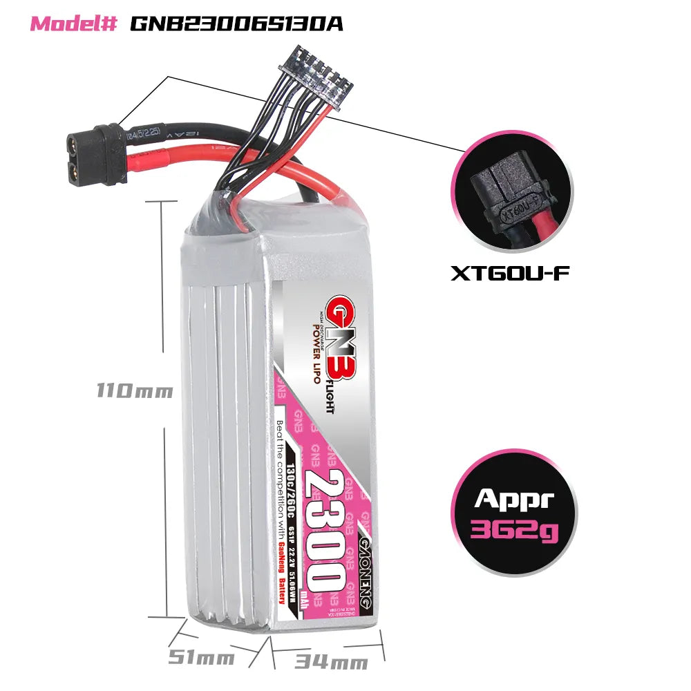 GNB 2300mah 6S 22.2V 130C XT60 RC LiPo Battery