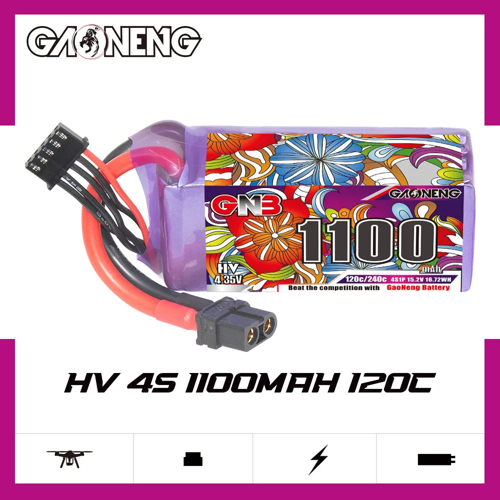 GNB 4S 1100MAH 15.2V 120C XT60 HV High Voltage LiHV RC LiPo Battery