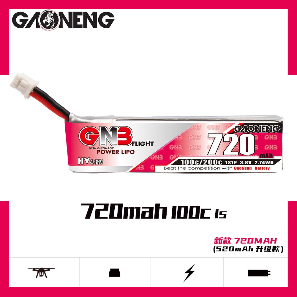 GNB 720mAh 3.8V 1S 100C HV Lipo Battery - PH2.0 Pigtail