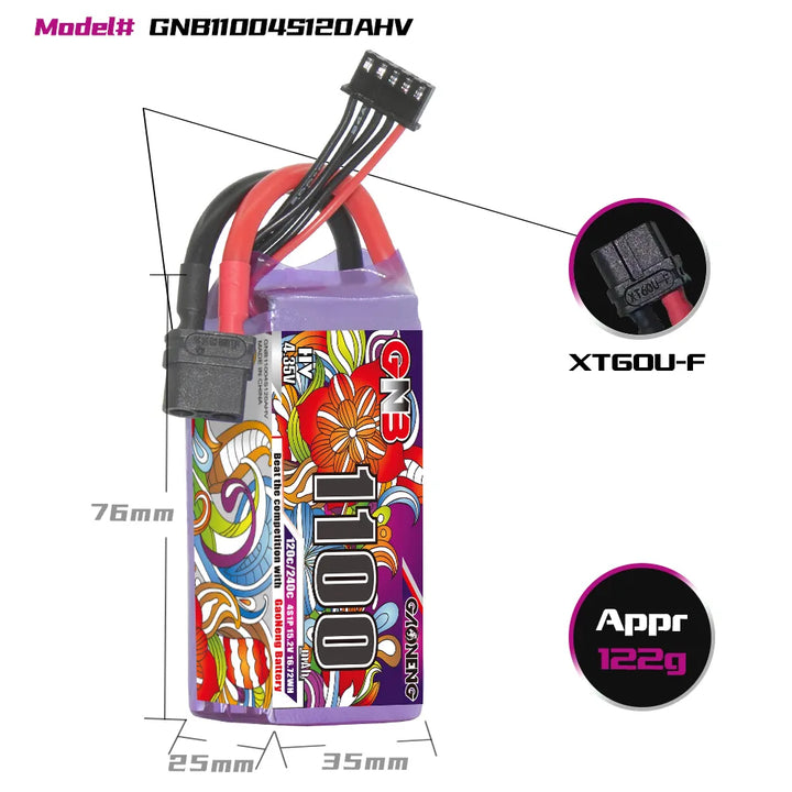 GNB 4S 1100MAH 15.2V 120C XT60 HV High Voltage LiHV RC LiPo Battery