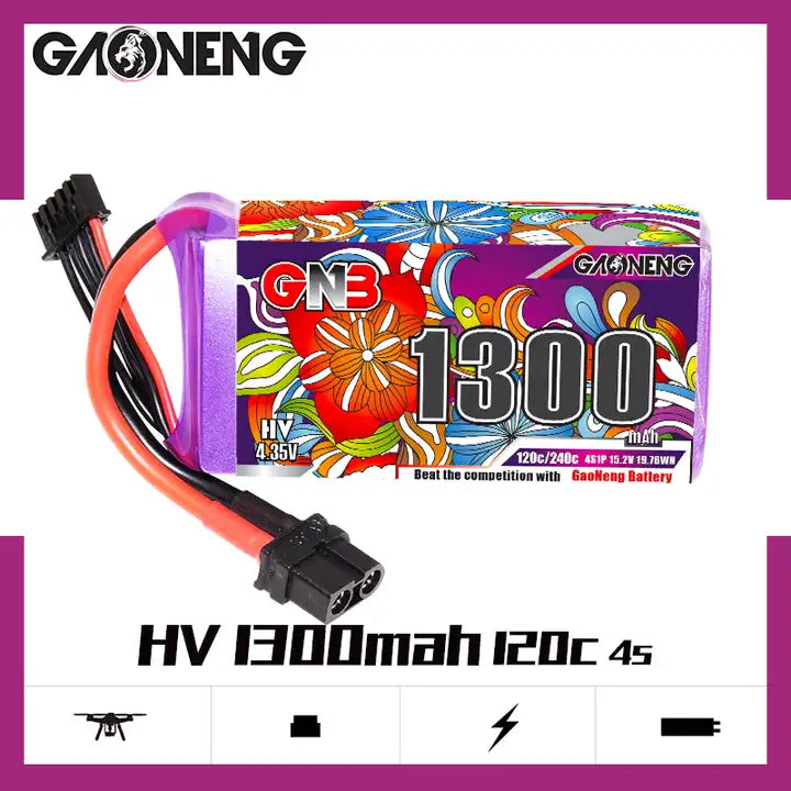 GNB 4S 1300MAH 15.2V 120C XT60 HV High Voltage LiHV RC LiPo Battery 180mm to 330mm Brushless FPV 5 to 6 inch Drone Quads