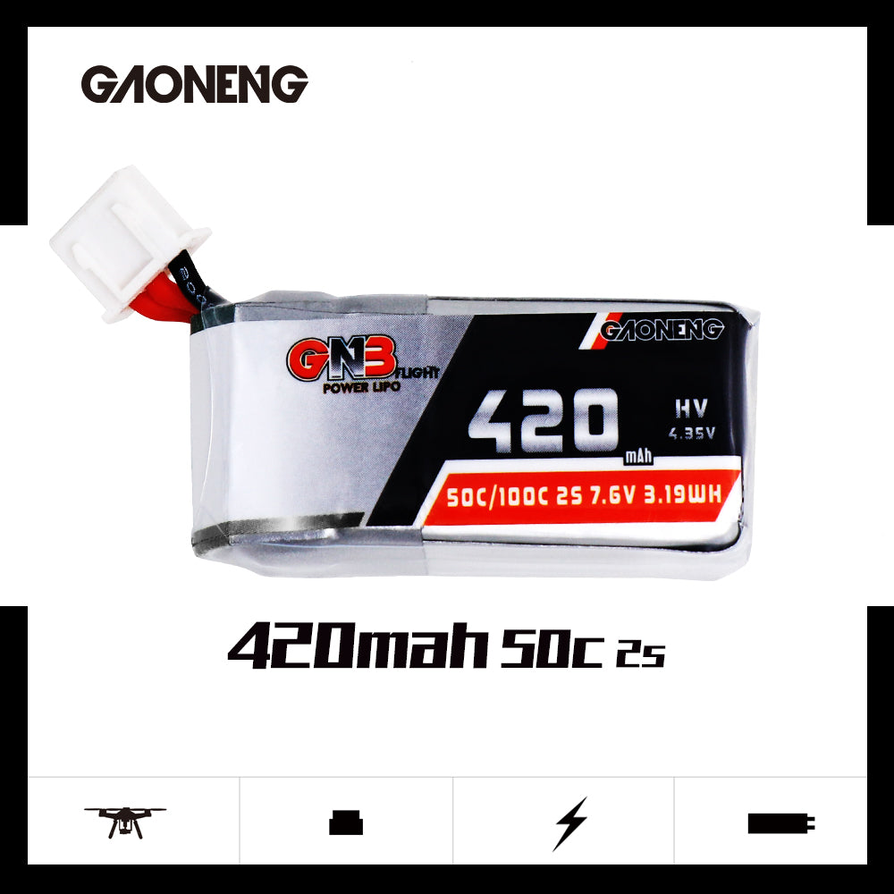 GNB 420mAh HV 7.6v 2S 50C - HV JST XH2.54 Lipo Battery