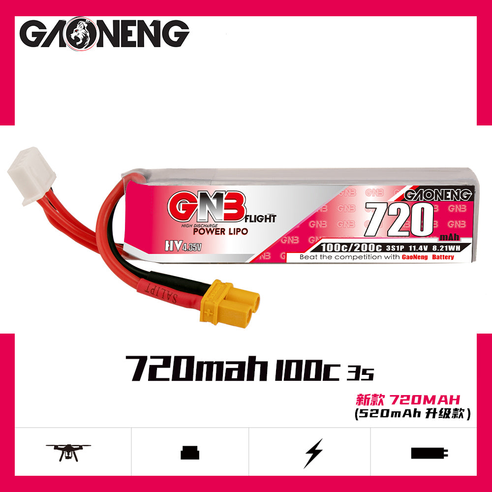 GNB 720mAh 11.4V 3S 100C HV Lipo Battery - XT-30