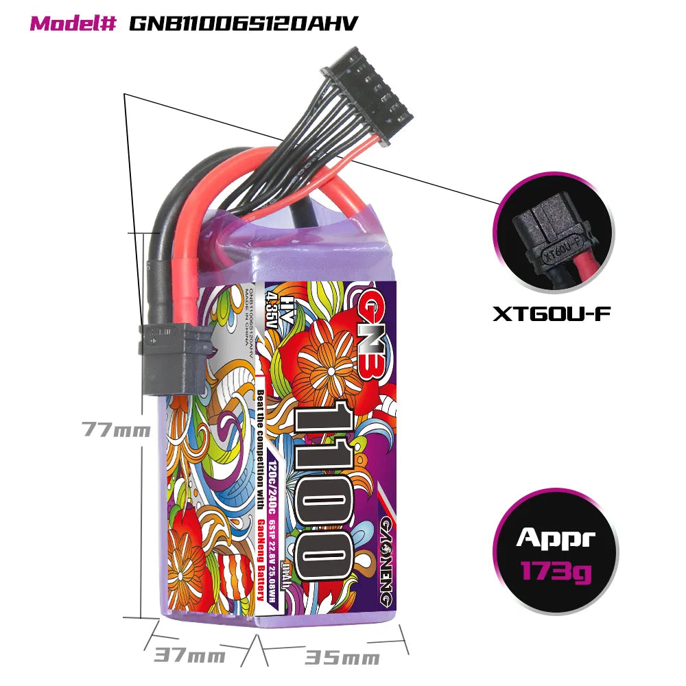 GNB HV 6S 22.8V 1100mAh 120C XT60 LiPo Battery