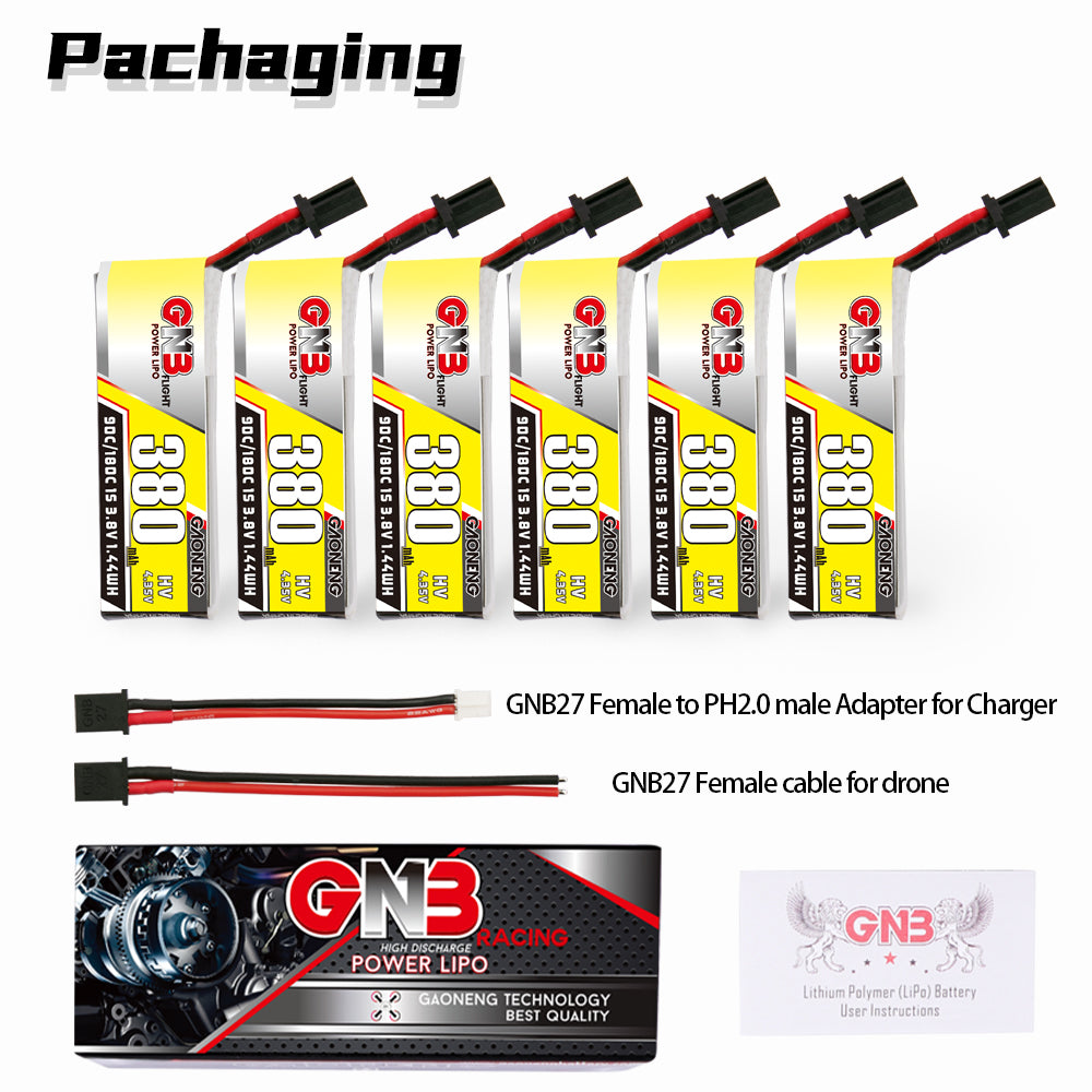 GNB 380mAh 1S 3.8V HV 90C  Cabled for Emax NanoHawk