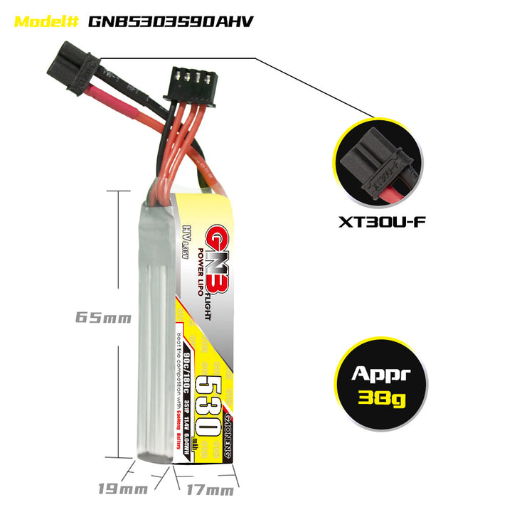 GNB 530mah 3S 11.4V HV 90c  LiPo Battery XT30