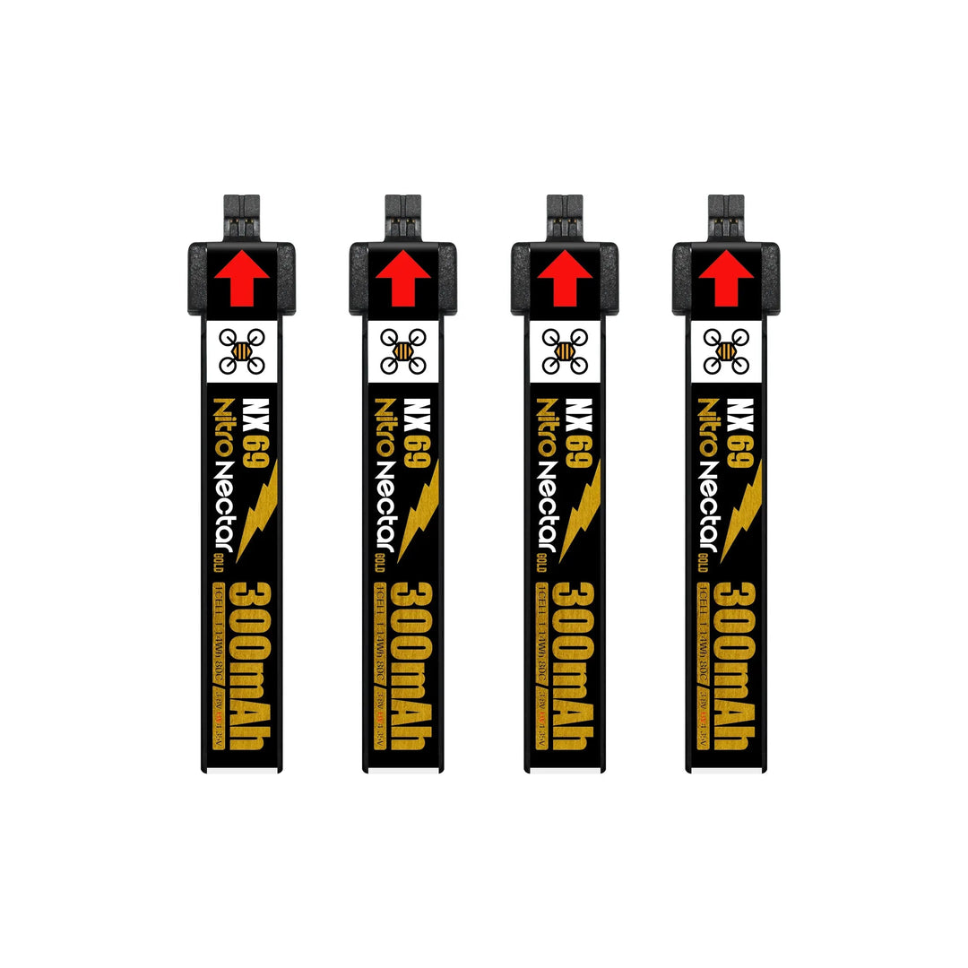 NewBeeDrone Nitro Nectar NX69 300mAh 1S 80C HV LiPo Battery 4xBatteries