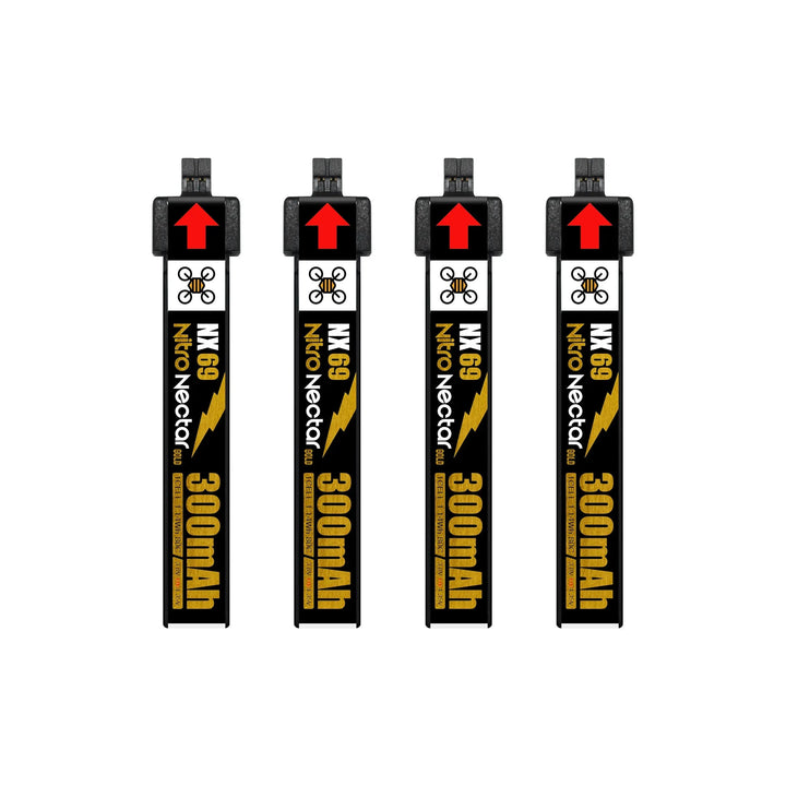 NewBeeDrone Nitro Nectar NX69 300mAh 1S 80C HV LiPo Battery 4xBatteries