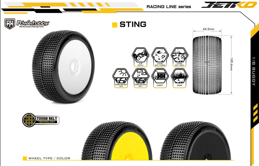 Powerhobby Sting 1/8 Buggy Mounted Tires White (2) Super Soft