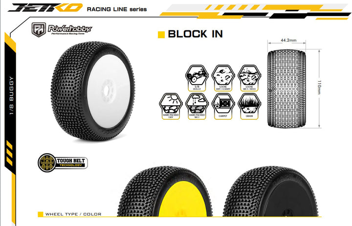 Powerhobby Block In 1/8 Buggy Mounted Tires White (2) Super Soft