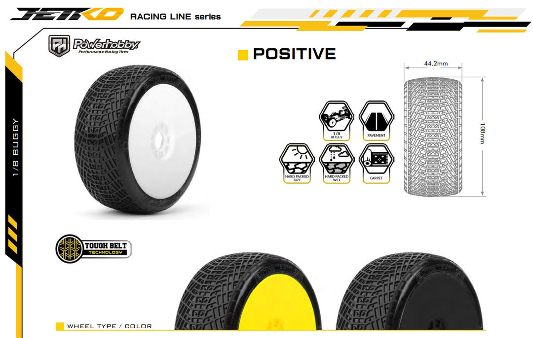 Powerhobby Positive 1/8 Buggy Mounted Tires Yellow (2) Super Soft