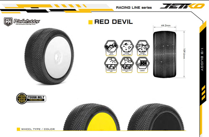 Powerhobby Red Devil 1/8 Buggy Mounted Tires White (2) Super Soft