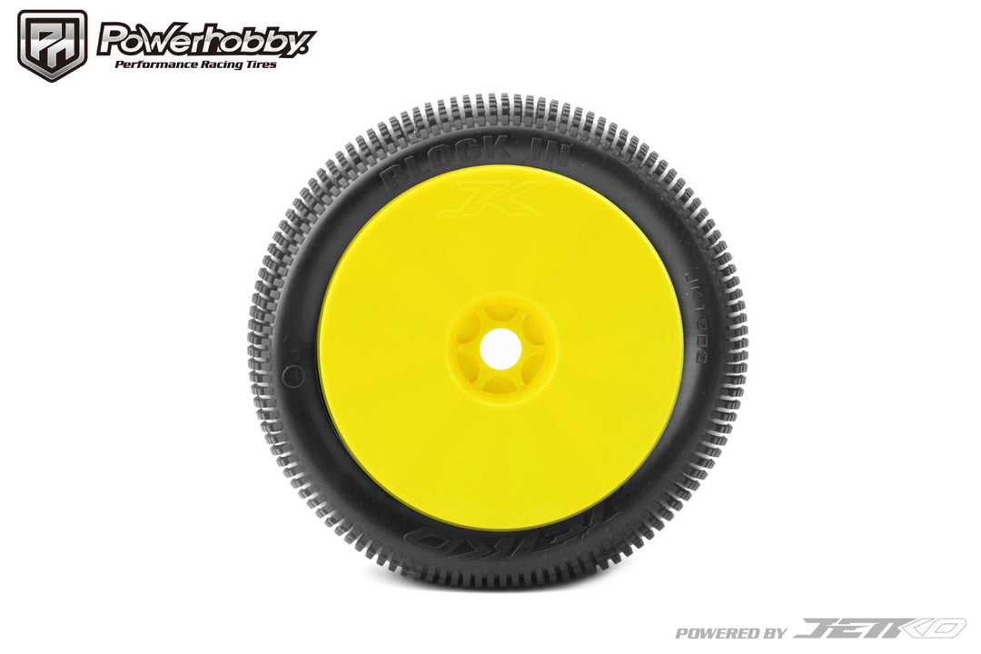 Powerhobby Block In 1/8 Truggy Mounted Tires Yellow Dish Wheels (2) Super Soft