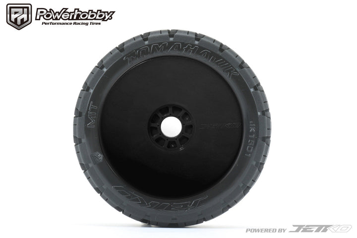 Powerhobby 1/8 Buggy Tomahawk Belted Tires Mounted 17MM Black Dish Wheels