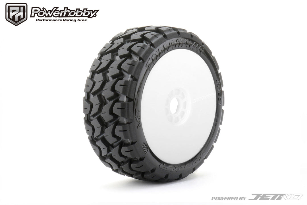Powerhobby 1/8 Buggy Tomahawk BELTED Tires Mounted 17MM White Dish Wheels