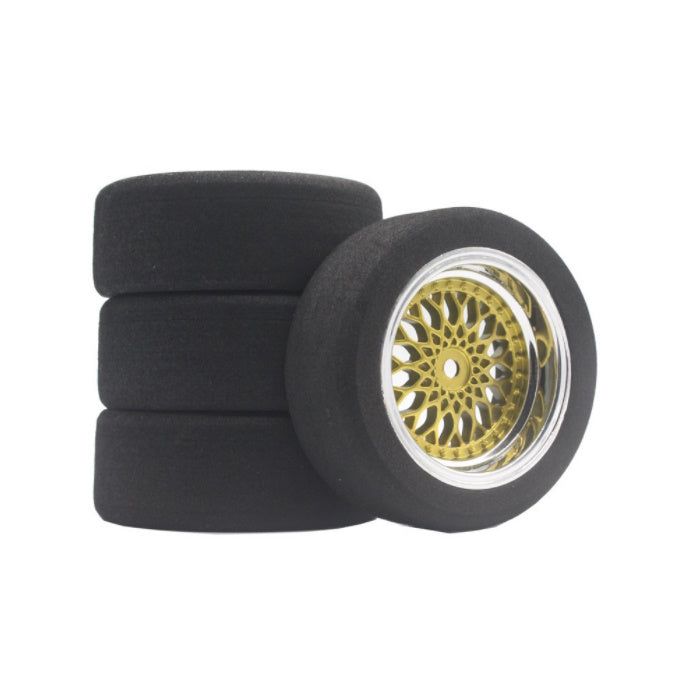 Powerhobby Mounted Foam Tires / Wheels (4) 1/10 Touring Car 9mm Offset Gold