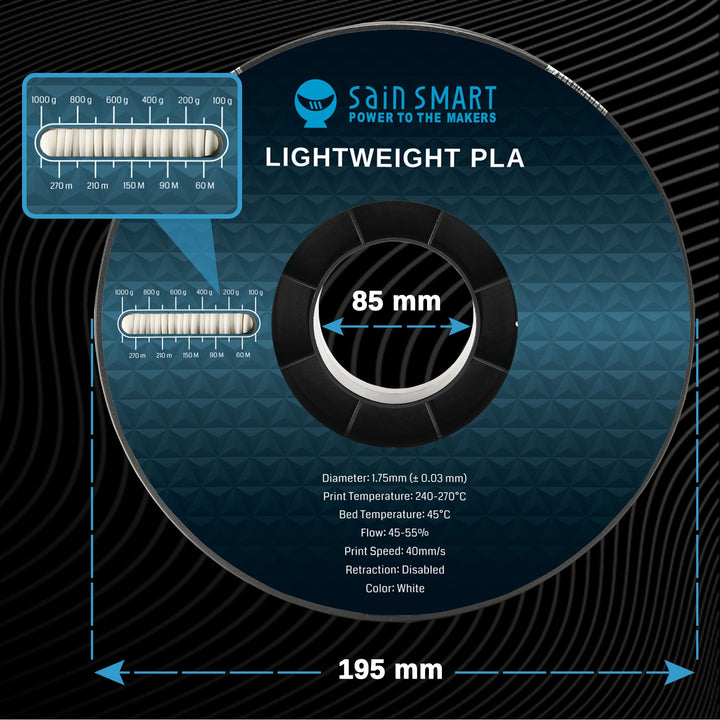 LW-PLA Filament, 1.75mm, Black & White, 1KG, Lightweight Low-Density Active Foaming PLA for 3D Print RC Planes Drone Parts