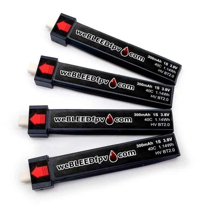 weBLEEDfpv 300mAh 1S LiPo Batteries (4 Pack) - Choose BT2.0 or PH2.0