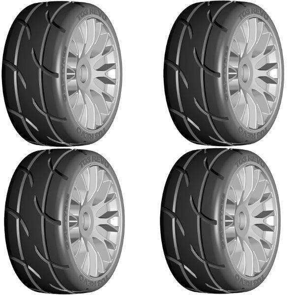 GRP GTK03-XB2 1/8 GT T03 REVO ExtraSoft Mounted Tires Wheels (4) Grey