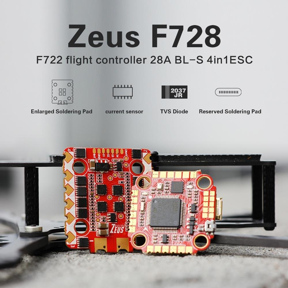 HGLRC Zeus F728 3-6S Stack with F722 Flight Controller & 28A BL_S 4in1 ESC Support I2C function - 20x20mm at WREKD Co.
