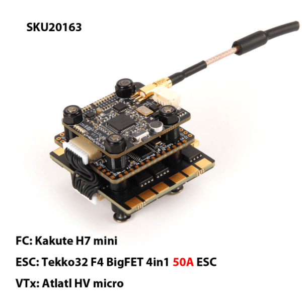 Holybro Kakute H7 Mini W/Tekko32 F4 BigFET 4in1 50A ESC & Atlatl HV Micro STACK - 20x20mm at WREKD Co.