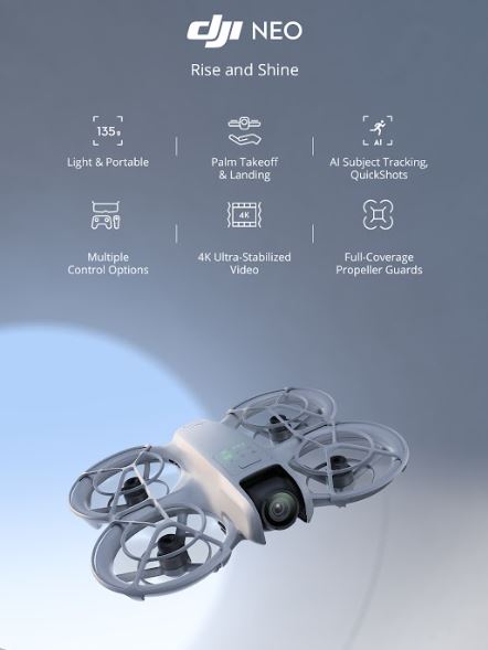 DJI Neo Combo Palm-Sized 4K Stabilized Video Drone with 3 Batteries (Open Box)