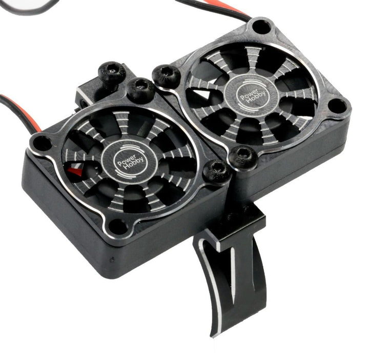 Powerhobby 1/8 Aluminum Heatsink 30mm Twin Turbo High Speed Cooling Fans 28K Black