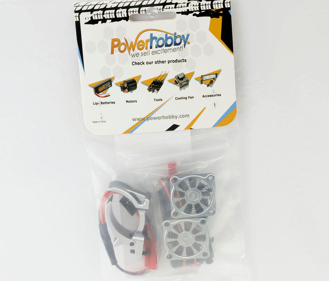 Powerhobby 1/10 Aluminum Heatsink Mount 30mm Twin Turbo Cooling Fans 28K Gunmetal
