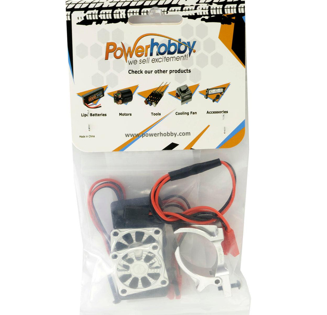 Powerhobby 1/10 Aluminum Heatsink Mount 30mm Twin Turbo Cooling Fans 28K Silver