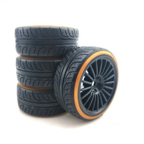 Powerhobby 1/10 Drift Car Mounted Tires / Wheels (4) Orange / Black PY533