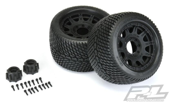 Pro-Line Road Rage 3.8" Street Tires Mounted For 17mm MT Mounted on Raid Black